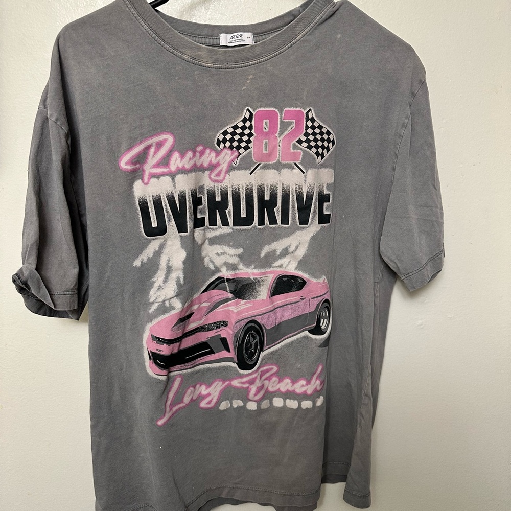 Kids Racing Overdrive Graphic Tee - Pink and Gray